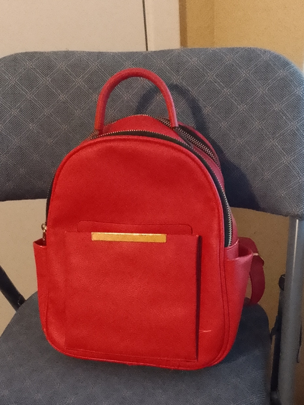 Small Red Mini Backpack with Gold Accent